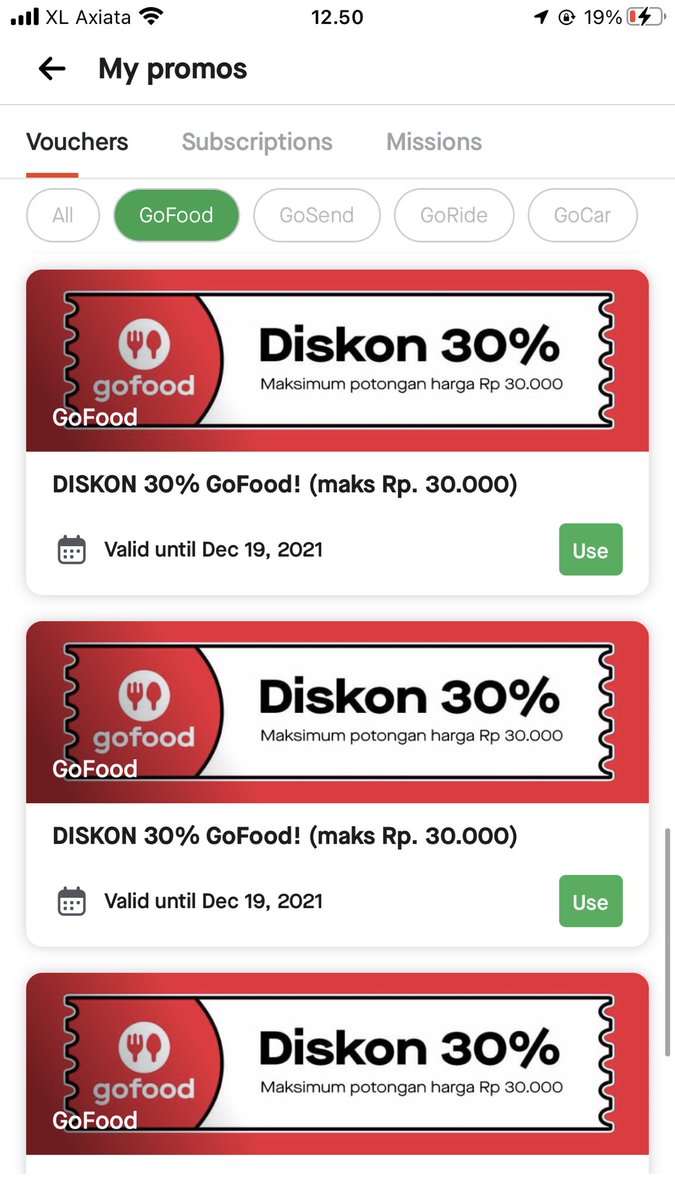 🍦 wts voucher gofood 🍦

diskon 30% max potongan 30k
fee : 2.000/each, slot : 10
payment via gopay only
belum gofood plus yaa
dm to claim the voucher!

t. want to sell vouch gofood
#zonauang #zonaba #zonajajan
