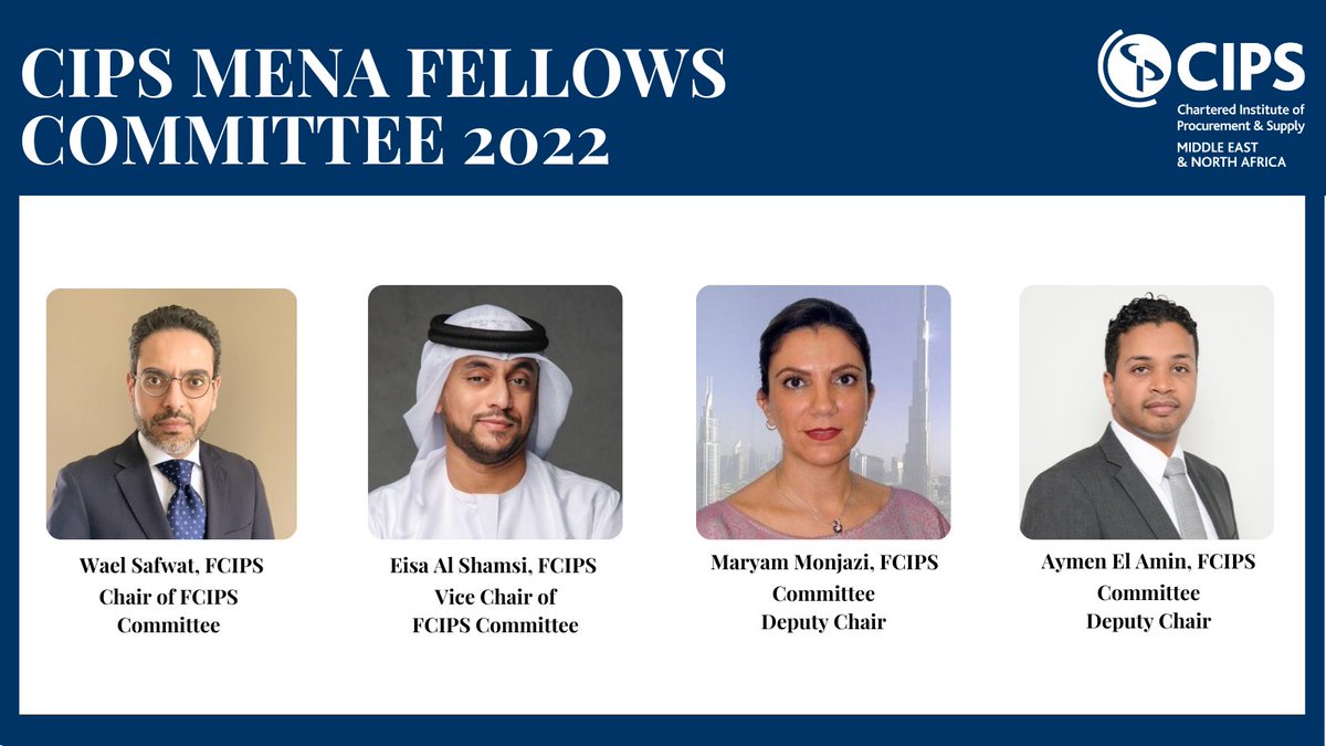 CIPSMENA's tweet photo. Following their recent election, please join us in welcoming the new CIPS MENA Fellows Committee.
#FCIPS #cipscommitteemembers #cips https://t.co/U0BtmiGb3M