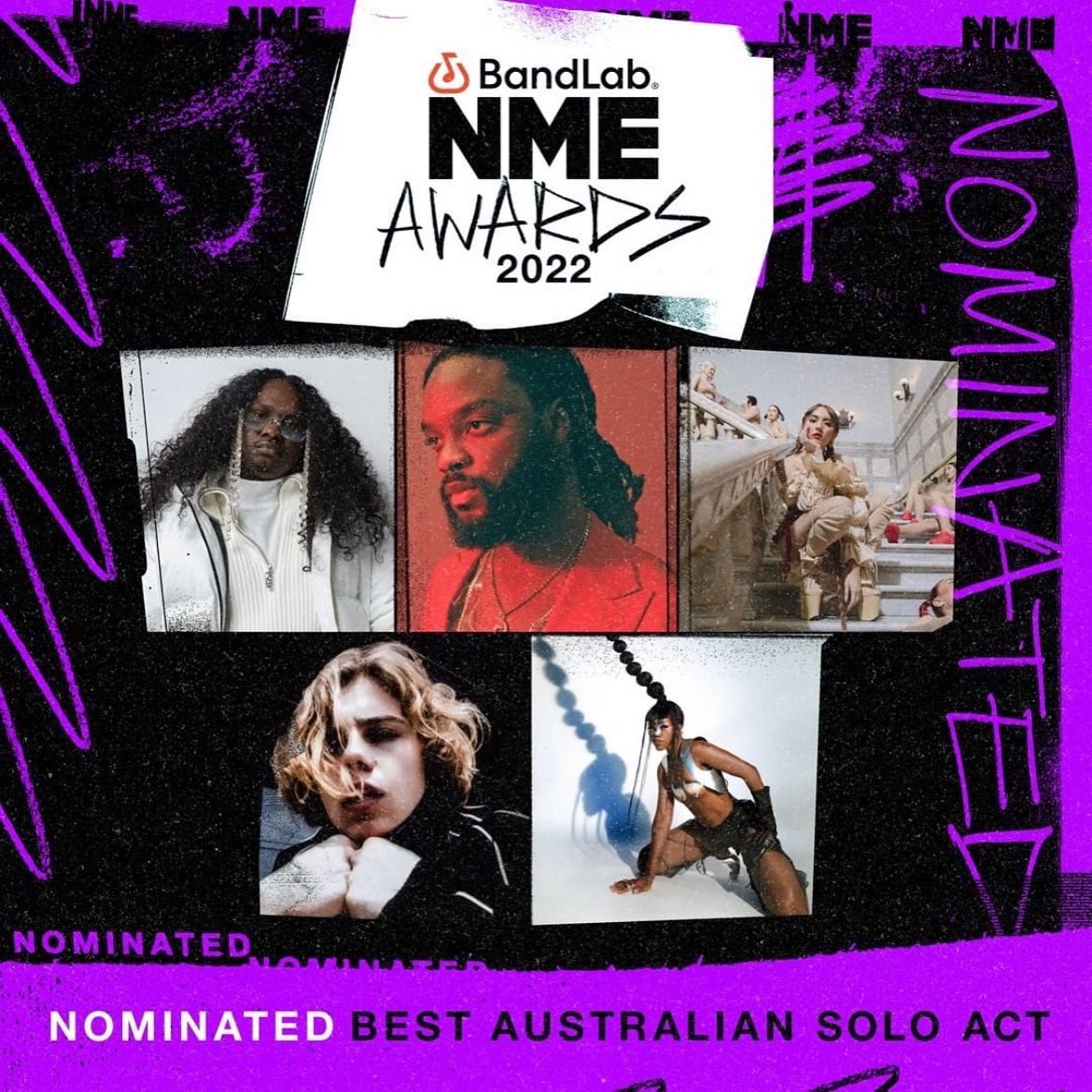 💜😭 NOMINATED IN THE BEST AUSTRALIAN SOLO ACT AWARD ALONGSIDE @bakerboymusic @genesisowusu @thekidlaroi & @TKAYMAIDZA ⚡️⚡️ Thank you so much NME! #BandLabNMEAwards2022 @nmeaustralia @NME @BandLab