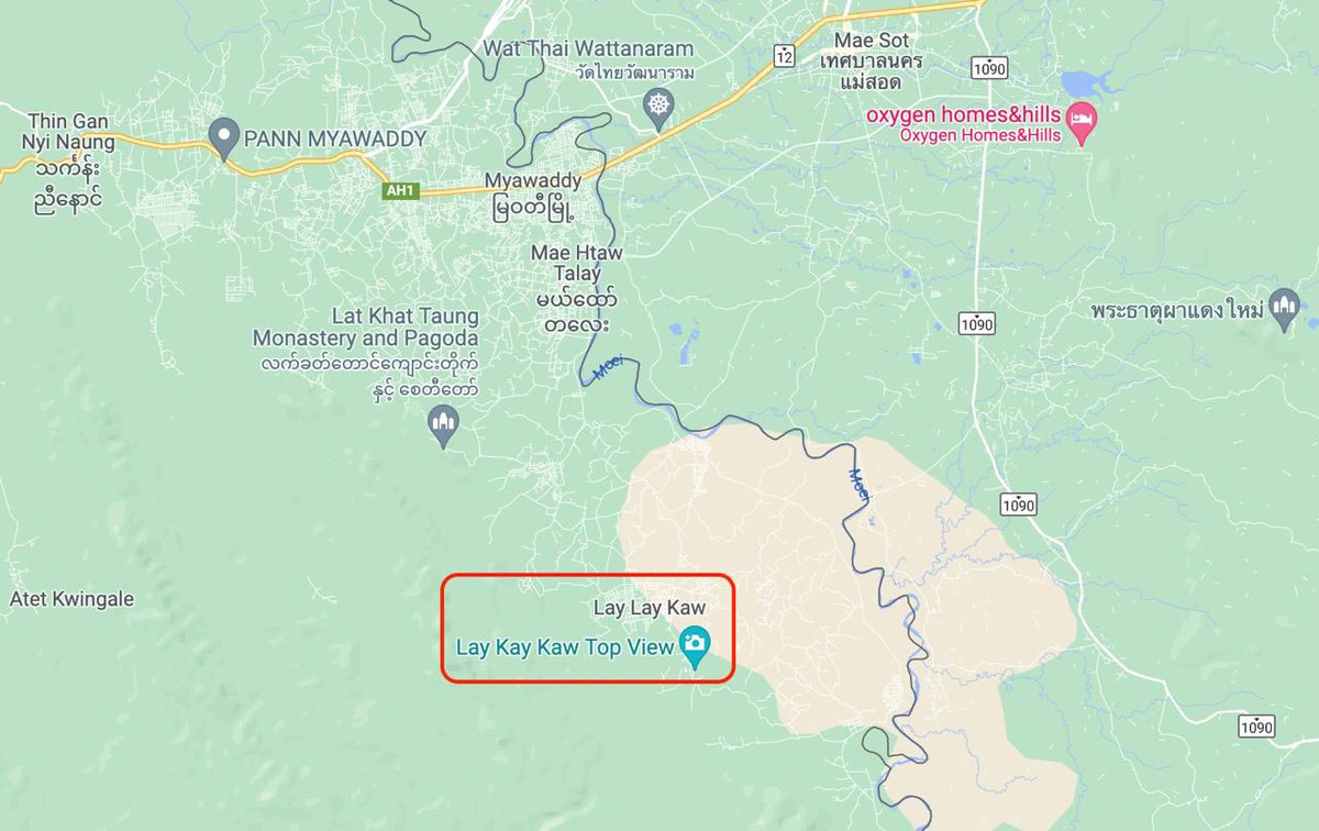 JUST IN: 1/2 The fighting has just started an hour ago at Lay Kay Kaw twon near Myawaddy, Thai-Myanmar border. This, we can say, is the first official pre-announced battle between local PDFs, KNLA and SAC since the coup. #WhatsHappeningInMyanmar