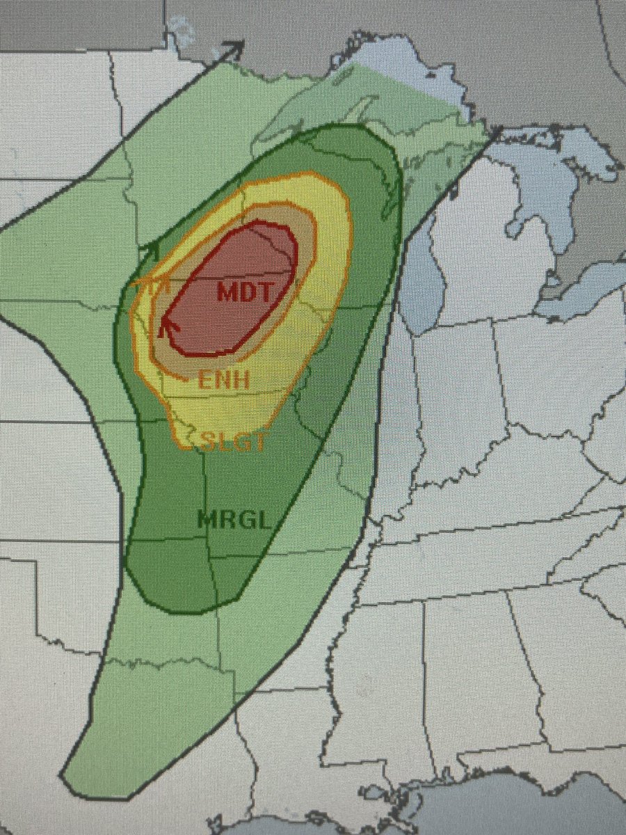How about a moderate risk of severe storms in Minnesota and Wisconsin - in December?! Talk about some crazy weather. They have snow on the ground in some of these areas and tornadoes may form later today! #IAwx #WIwx #MNwx https://t.co/7s65oTSgeA