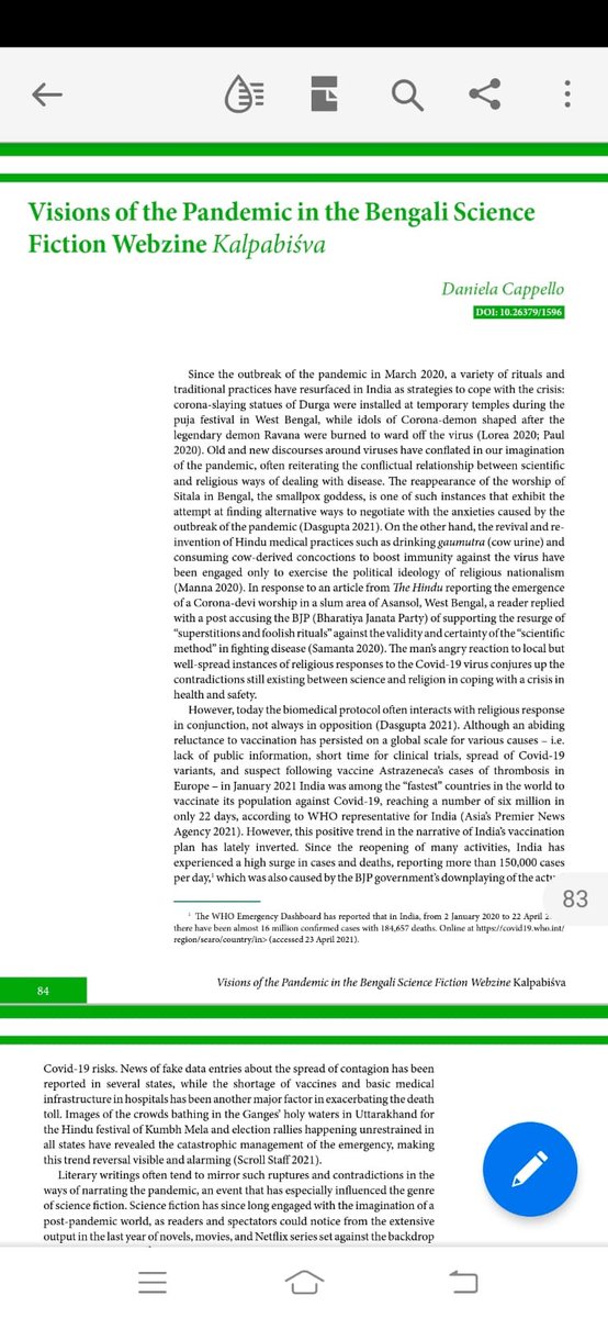 I_dip's tweet photo. #SFresearch #indianSF #kalpabiswa #bengaliSF
A research paper published on Kalpabiswa's pandemic issue. @theBekku @penkeepersoham @ScifiSumit https://t.co/nYQofuBzBm