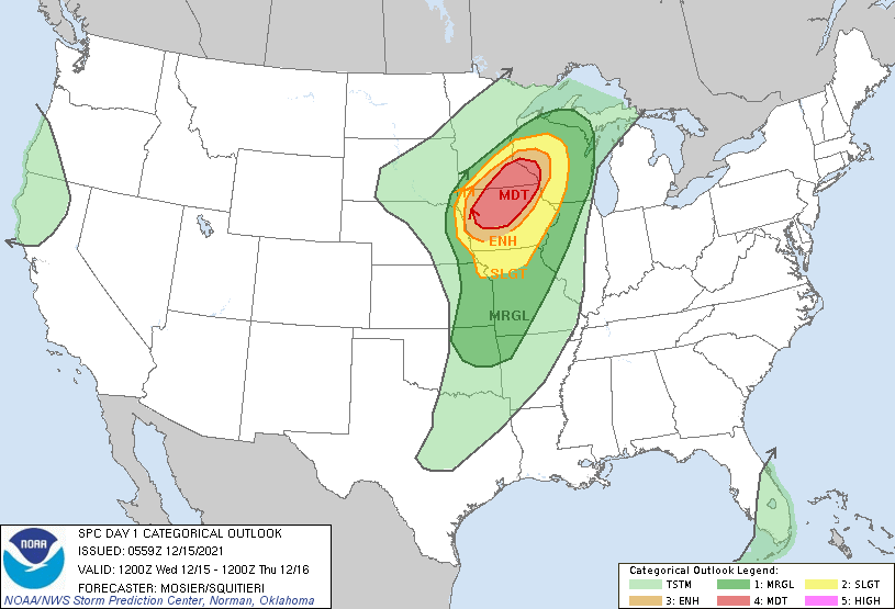 (12/15 Severe Weather) SPC issues a #Moderate risk across portions of #Iowa , #Minnesota, and #Wisconsin. Expect strong damaging winds, a few tornadoes (Most of them QLCS mode), and possibly some small hail. #iawx #mnwx #wiwx https://t.co/kyy4yJELW6