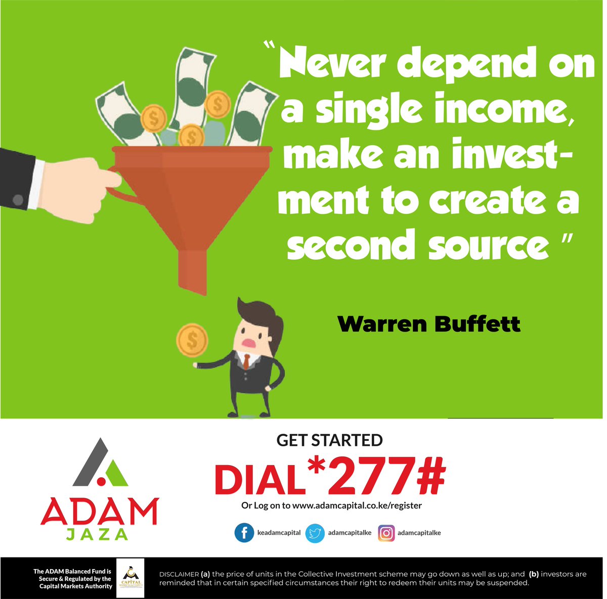 adamcapitalke's tweet photo. Investing made easier, Dial *277# and register/invest with us today.
#jazanaadam
#moneymoneymoney
#InvestKenya
#jaza
#invest https://t.co/KYCDInAStl