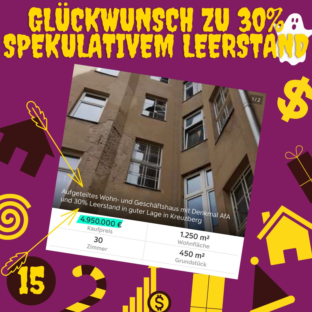 ✨Türchen Nr. 15🎄

Während es in Berlin fast unmöglich ist, eine bezahlbare Wohnung zu finden, rühmt sich dieser Eigentümer mit 30% Leerstand. Wenn es lukrativer ist, Wohnungen spekulativ leer stehen zu lassen, als diese zu vermieten, läuft auf dem Mietmarkt einiges verkehrt. 😤