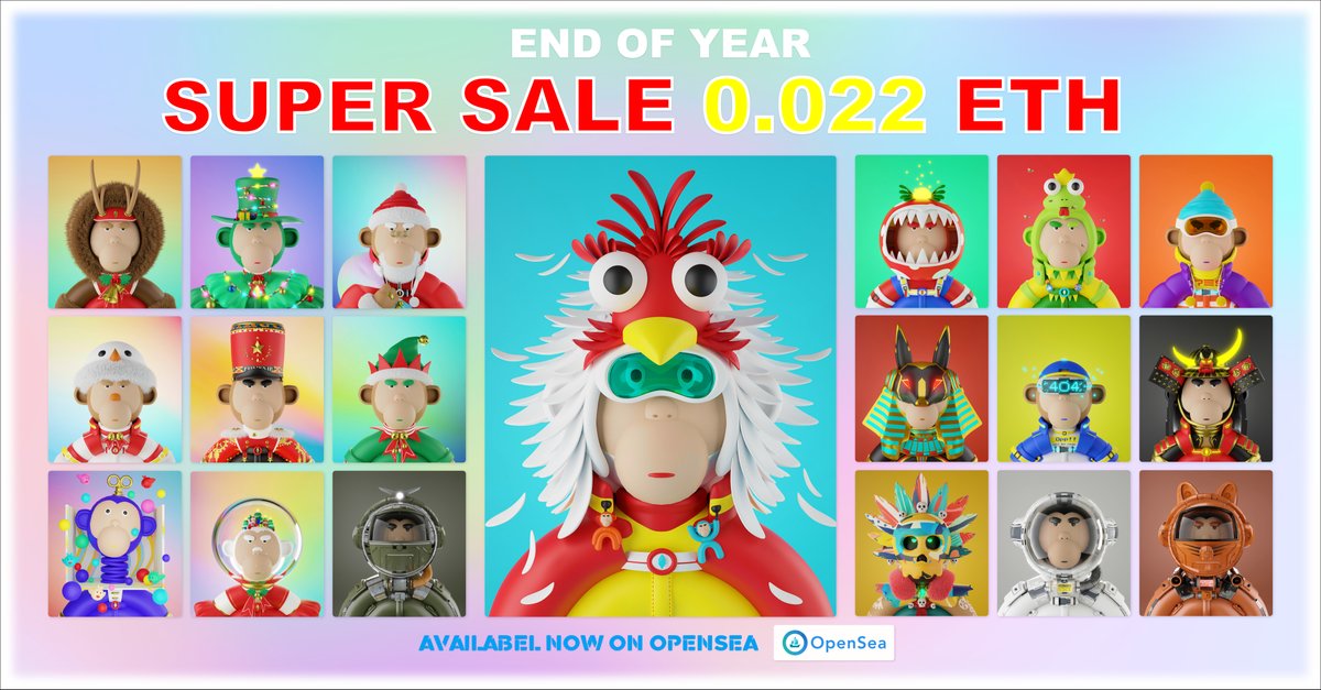 🎉Welcome 2022 happy new year soon. 
Big promotion end of year super sale
Price : 0.04/0.035/0.03 Sale >> 0.022 $ETH
Expiry Date 31/12/2021
opensea.io/collection/ape…
.
Discord: discord.gg/rQnCGUHZ
.
#NFT #nftcollector #NFTartist #nftcommunity #Collectors #monkey #opensea #apes