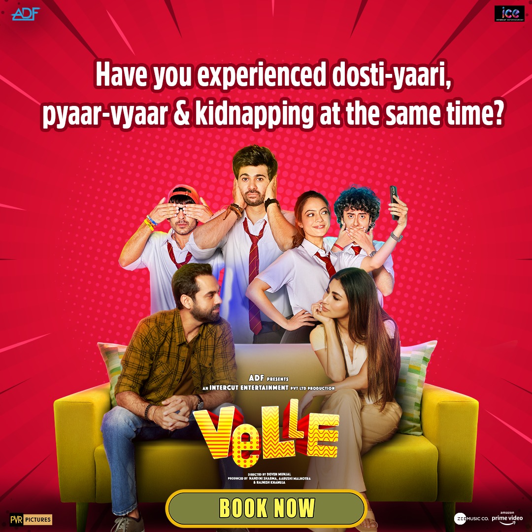 ADFFilms's tweet photo. Book your tickets for this mad experience🤣
#Velle in Cinemas Now

@AbhayDeol @Roymouni #KaranDeol
@anyasinghoff @savantpremi #Vissheshh
@DevenMunjal @intercut_ent
@ZeeMusicCompany @PicturesPVR https://t.co/EuZgPE5c6H