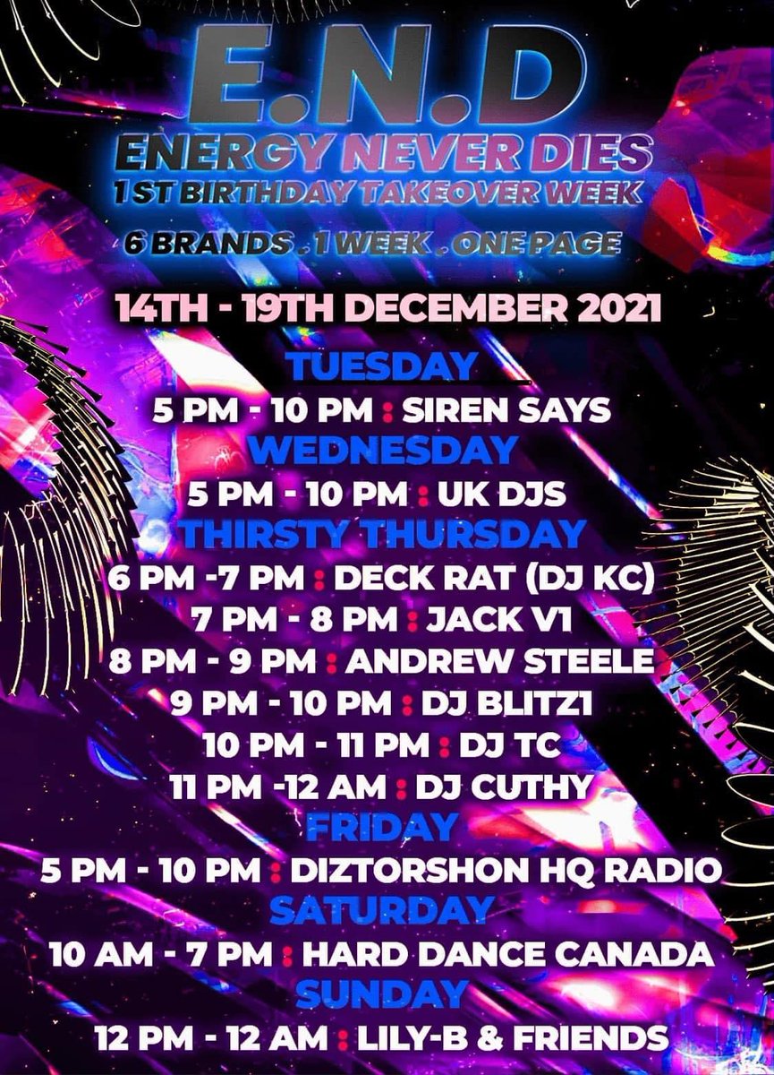 This Saturday we’re taking over E.N.D to help them celebrate! 
Tune in via twitch.tv/energyneverdie…