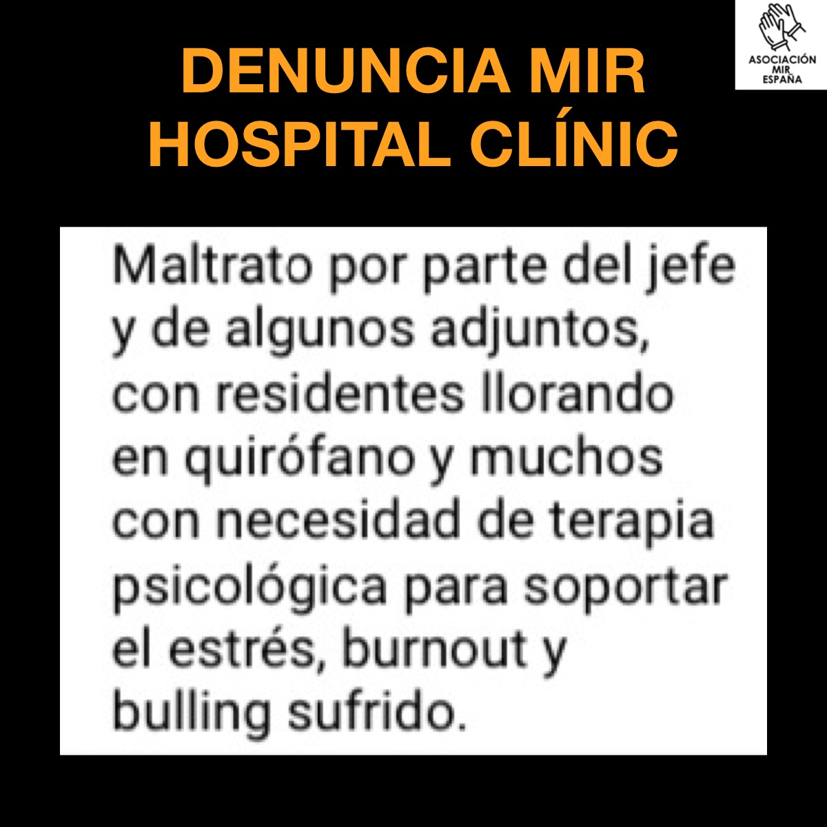AsociacionMIRe's tweet photo. DENUNCIA MIR HOSPITAL CLÍNIC 

El jefe del servicio de Cirugía General y Digestiva del Hospital Clínic de Barcelona, el Dr. Antonio de Lacy Fortuny, nos denuncian que maltrata a sus médicos residentes.

Después nos extrañamos si hay suicidios MIR.

@metgescatalunya investigad https://t.co/DfOGm0fzeU
