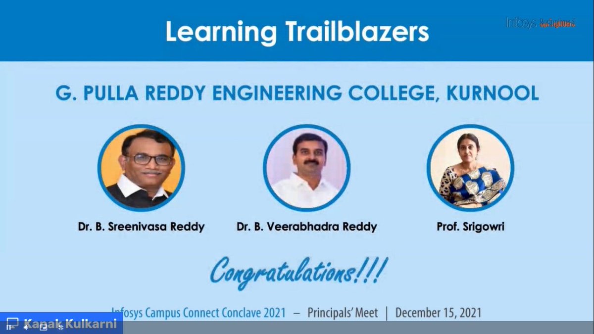 adin_tyson's tweet photo. Congratulations GPREC, Kurnool @GPRECK on being recognised as #Learning_Trailblazers in the #InfosysCCConclave #InfosysSpringboard @Infosys @t_aarohi @padma8376 https://t.co/0LMZBimD3c