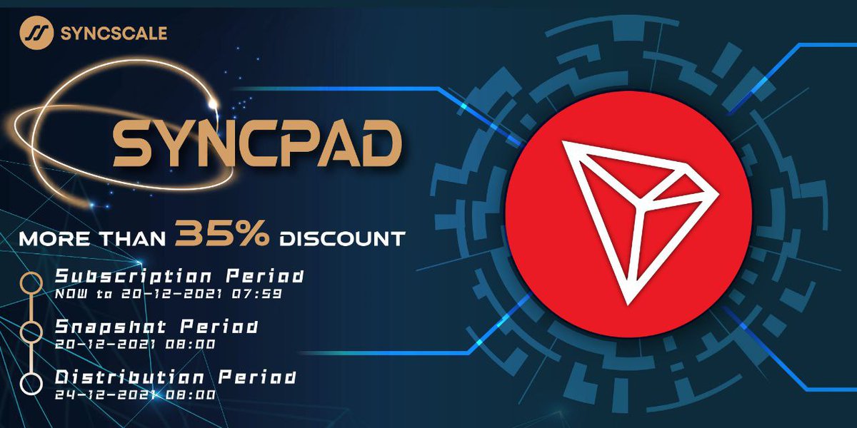 SYNCSCALE's tweet photo. There's absolutely out of reason for you not to take part in #Syncpad. It's offering #TRON with up to 35% discount price! 

Login/register an account at https://t.co/hyUBAi1I0L and grab the chance now! https://t.co/Nz0ordFHKm