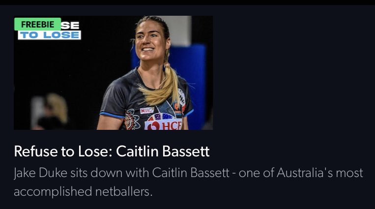 xLurch's tweet image. Caitlin Bassett sits down with @JakeDuke1 for an hour-long chat about her 18-year career at the elite level, injuries and the possibility of retirement.

Stream now for free on @kayosports.

@RefusePodcast