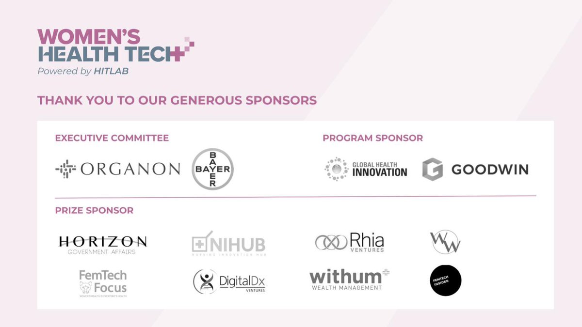 susansolinsky's tweet photo. This Friday it’s time for the @HITLABnyc WHT #femtech challenge. Thanks to our sponsors @Bayer @goodwinlaw @Women_Wearables @WithumWealth @RhiaVentures @ddxventures @FemTech_Focus @femtechinsider @NNihub Organon and Merck innovation Fund. Sign up : https://t.co/3gNx0N9kml https://t.co/W7x1eCd0AY