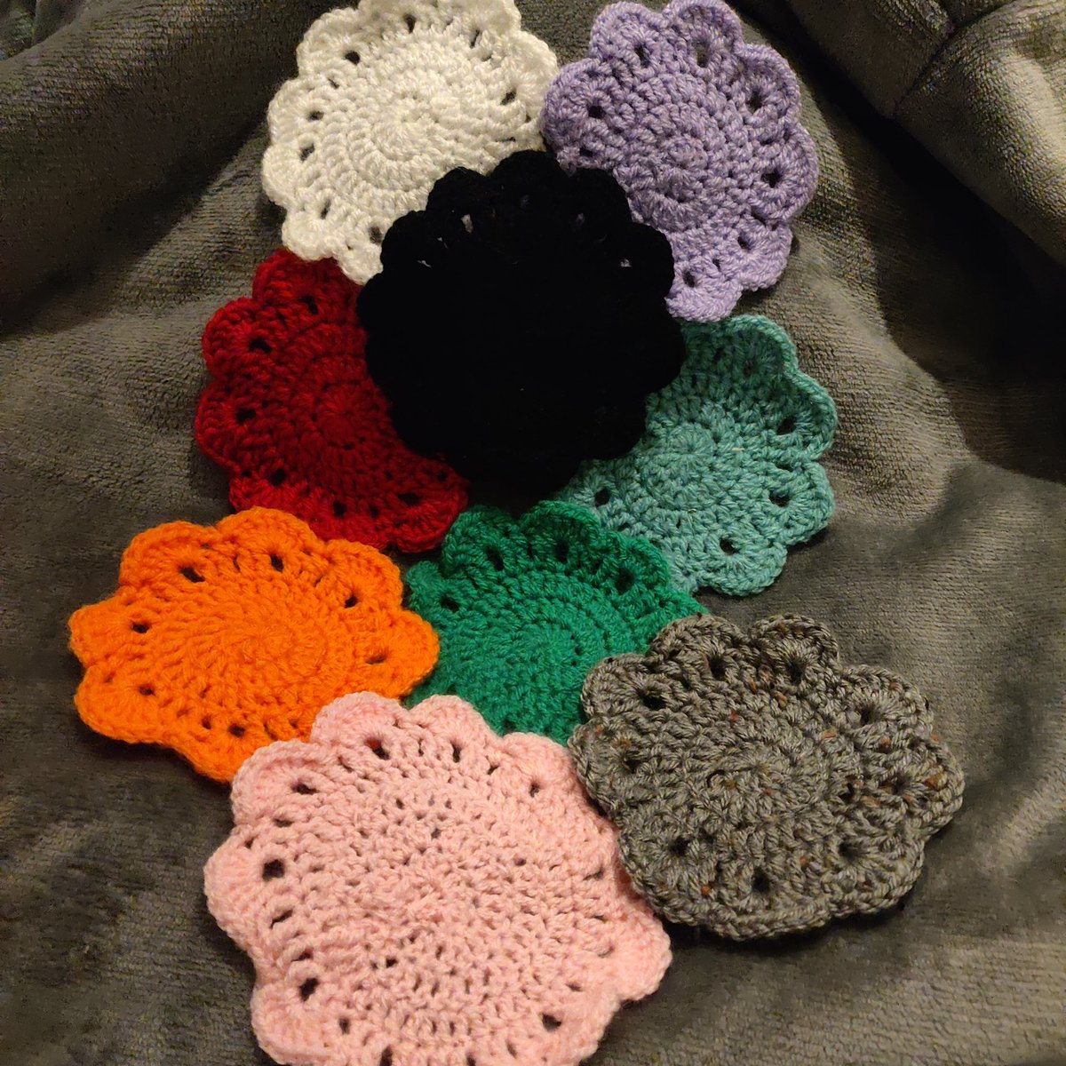 HollyCrochets's tweet photo. These homemade coasters are available on Etsy they are great they don't leave marks on tables and come in a range of colours. Why not take a look? 
 https://t.co/aYgGMEjedx

#crochet #coasters #snowflakes #etsy #smallbusiness #homemade #colourful #christmascrochet #christmas https://t.co/abATbMN8gv