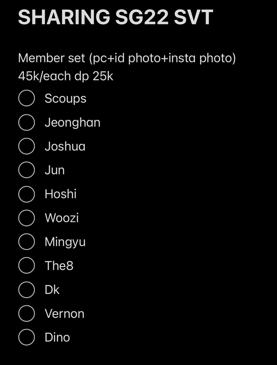 seokworld13's tweet photo. OPEN SHARING SG22 SVT 

Member set 40k pc + id+ insta photo 

Scoups 
jeonghan 
joshua 
Jun
Hoshi
Woozi
Mingyu
The 8
Dk
Vernon 

Desk calender ❌ 
Photobook + envelope 95k
Diary + pvc pouch 85k

Tag. Cwts cwtb cwta svtb svts csell cbuy cask wtb wts wta 17wts caratsell https://t.co/TjIl4ooXDu
