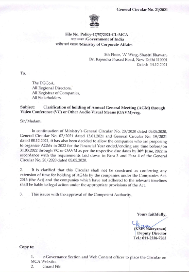 DailyTax's tweet photo. MCA Clarification of holding of Annual General Meeting (AGM) through Video Conference (VC) or Other Audio Visual Means (OAVM).

Link: https://t.co/DpBqJztMjC

#dailytaxanalysis #MCA  #AGM #VC #OAVM https://t.co/2PIb08fMtK