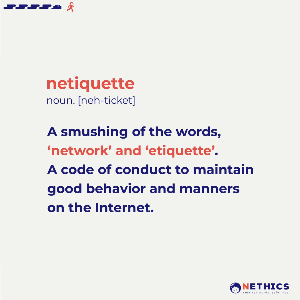 NETHICSUSM's tweet photo. It's FACT CHECK WEDNESDAY!
This week’s topic is on…
SoCiaL MeDiA EtiQuetTe
Quite a mouthful, eh?
Try this new word!
N-E-T-I-Q-U-E-T-T-E (neh-ticket)
A fun fact every Wednesday,
to keep the internet a-okay 👌🙈
#NETHICS #SaferNET #NEThink #BeNETHICS #SmarterWordsSaferNet https://t.co/QaxdB6uhqH