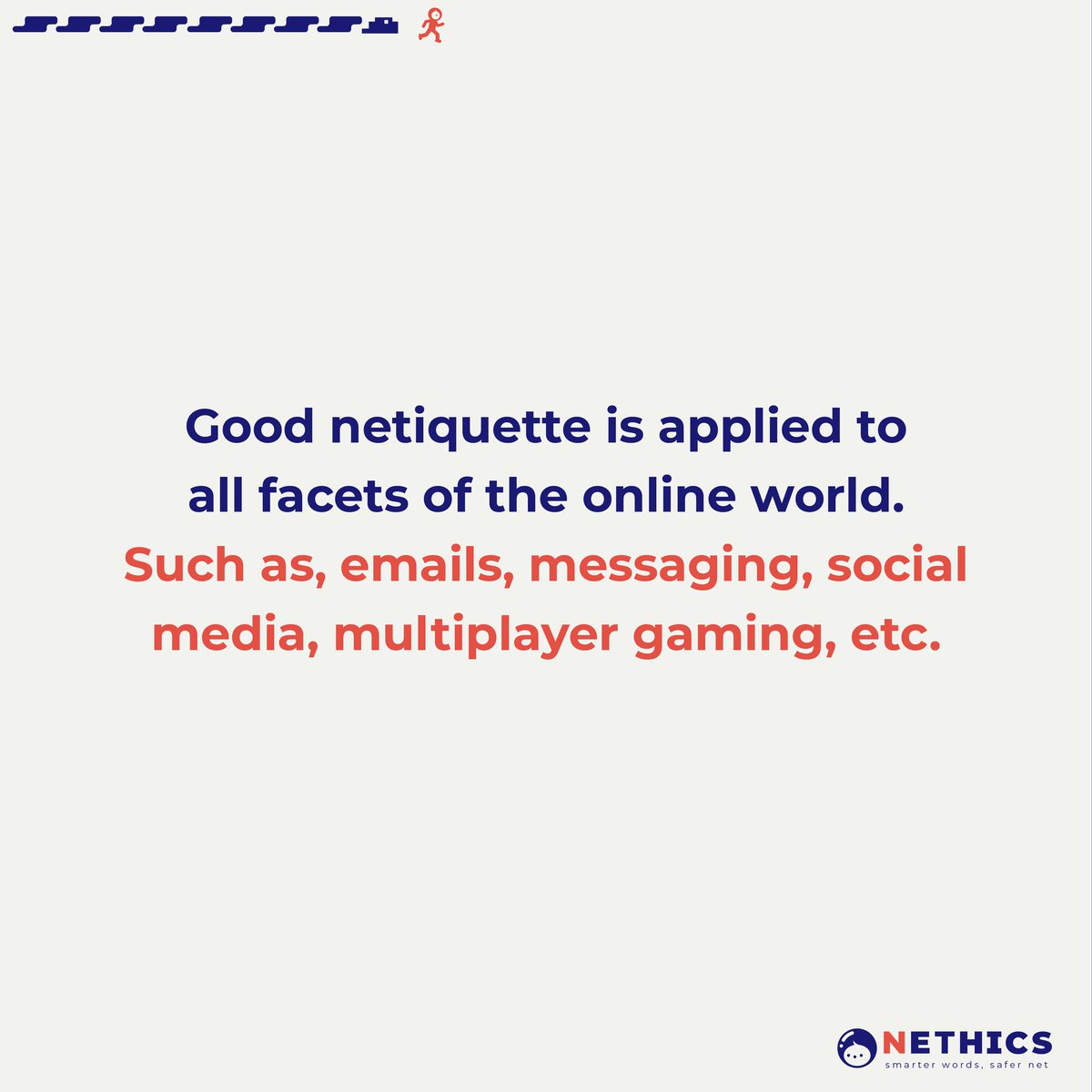 NETHICSUSM's tweet photo. It's FACT CHECK WEDNESDAY!
This week’s topic is on…
SoCiaL MeDiA EtiQuetTe
Quite a mouthful, eh?
Try this new word!
N-E-T-I-Q-U-E-T-T-E (neh-ticket)
A fun fact every Wednesday,
to keep the internet a-okay 👌🙈
#NETHICS #SaferNET #NEThink #BeNETHICS #SmarterWordsSaferNet https://t.co/QaxdB6uhqH