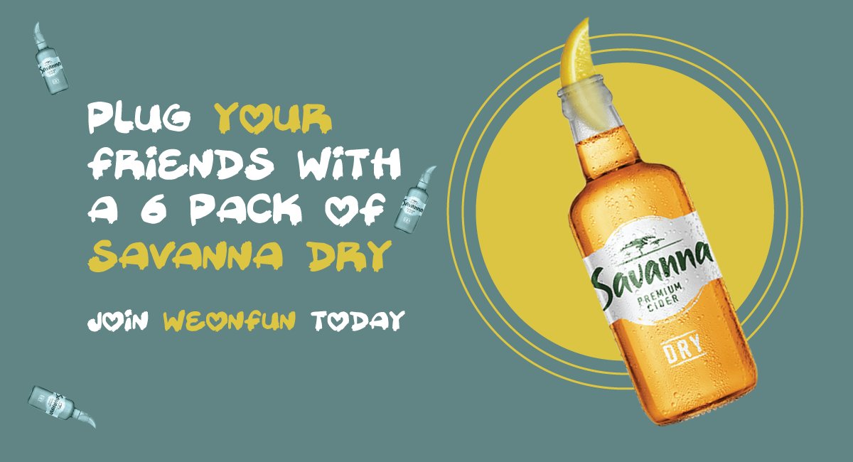 Weonlabs's tweet photo. You and your friends can get a 6 pack of Savanna Dry by contributing R 20. The offer must reach 100% and check our pinned tweet. Your RT goes a long way!😋

Tag friends and Register - https://t.co/trqBjxy5r0

#Weonfun #ICanWithAbsa Slik Talk #DJSBU #WeDoMoreWednesdays https://t.co/FaGxOZrqUG