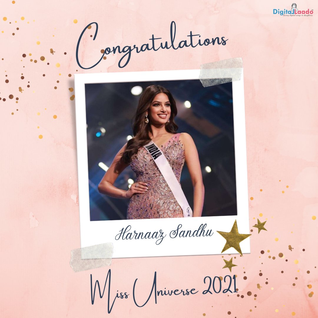 DigitalLaado's tweet photo. Congratulations!! @HarnaazKaur 
Miss Universe 2021! 👑
Your million-dollar smile has made India proud.
.
.
.
#MissUniverse2021 #MissUniverse #HarnaazSandhu #harnaazkaursandhu #Harnaaz #Trending #Trends #TrendingNow https://t.co/fkpEmDw7nM