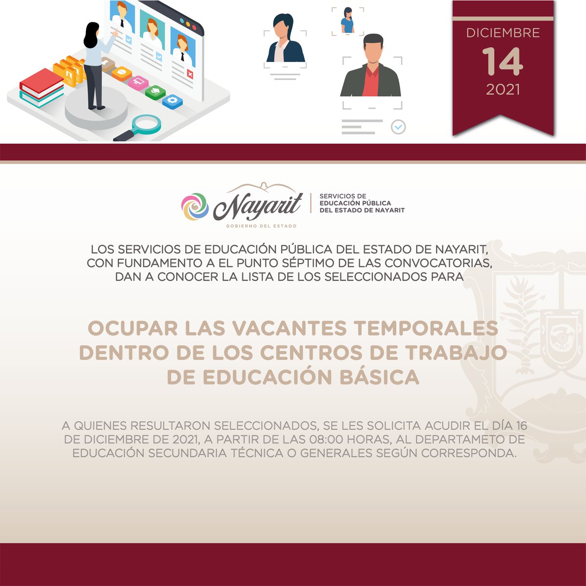 SEPEN_NAY's tweet photo. 🎙Nos complace informar a los aspirantes a ocupar las vacantes temporales de Educación Básica ofertadas en las Convocatorias 01 y 02 / 2021, la lista de seleccionados: https://t.co/gJ7IURwExo