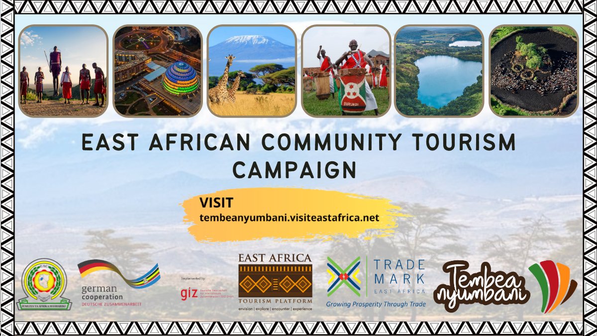 eacgiz's tweet photo. The #EAC, via the #TembeaNyumbani regional tourism campaign, calls upon East Africans to visit their home region during this festive season & beyond. Enjoy @jumuiya as a single #tourism destination 👉🏾 visit https://t.co/uulmnIvyMg & find out more. @EA_Tourism #visithome 🧳🐘🗻🏖️ https://t.co/rdklWAJvDc