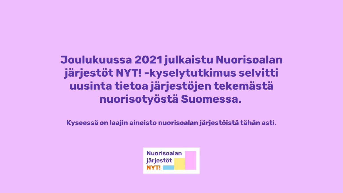 Joulukuussa 2021 julkaistu Nuorisoalan järjestöt NYT! -kyselytutkimus selvitti uusinta tietoa järjestöjen tekemästä nuorisotyöstä Suomessa. ✨

Tutustu julkaisuun: alli.fi/nuorisoalan-ja…