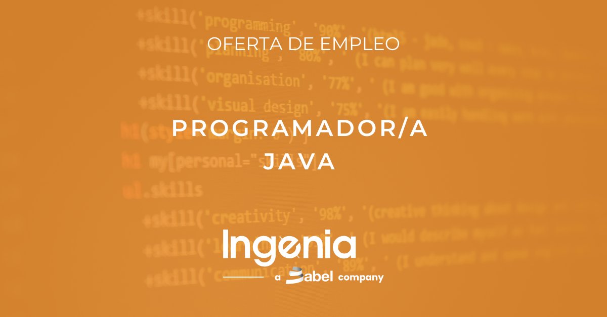 👩‍💻👨‍💻Buscamos PROGRAMADOR/A JAVA.
¡Rodéate de los mejores profesionales en una de las compañías más sólidas del sector! ¿Te unes a nuestro equipo? #Empleo <a href="/Ingenia_es/">Ingenia ahora es Babel</a>, compañía de <a href="/BABELgrupo/">Babel</a> 
👉ow.ly/xBfw50DCtB0
#JAVA #OfertaDeEmpleo #Trabajo