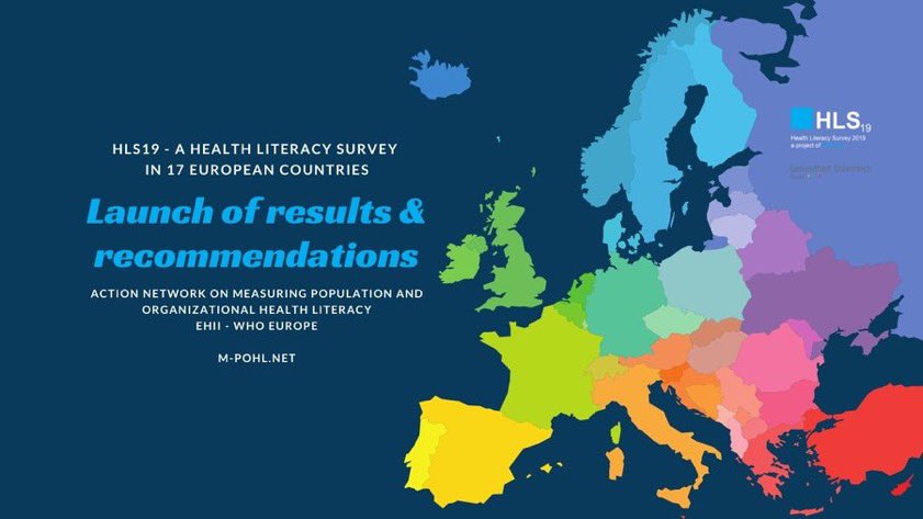 Release of the European Health Literacy Survey report measuring population health literacy in 17 countries: m-pohl.net/NB1
 #healthliteracy #healthliteracyeurope #MPOHL #WHO #10GCHP #COVID19 #healthinformation #NCDs