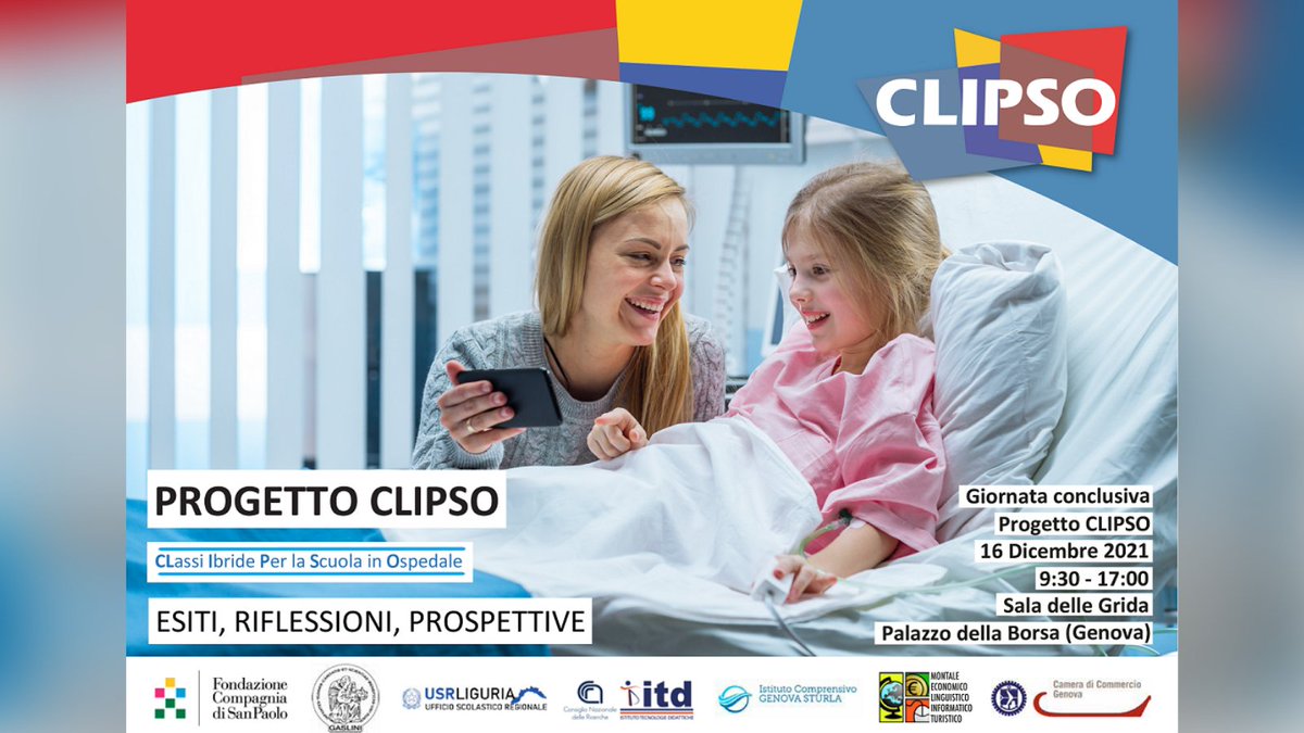 CNRsocial_'s tweet photo. #16dicembre, ore 9.30, #Genova
#ProgettoClipso esiti, riflessioni, prospettive
Coordinato da @CnrItd e finanziato grazie al contributo di @CSP_live, #Clipso (Classi ibride per la scuola in ospedale) mira a contrastare l’isolamento di studenti ospedalizzati
https://t.co/ae2ZxvPIBR https://t.co/HXwDb66HOx
