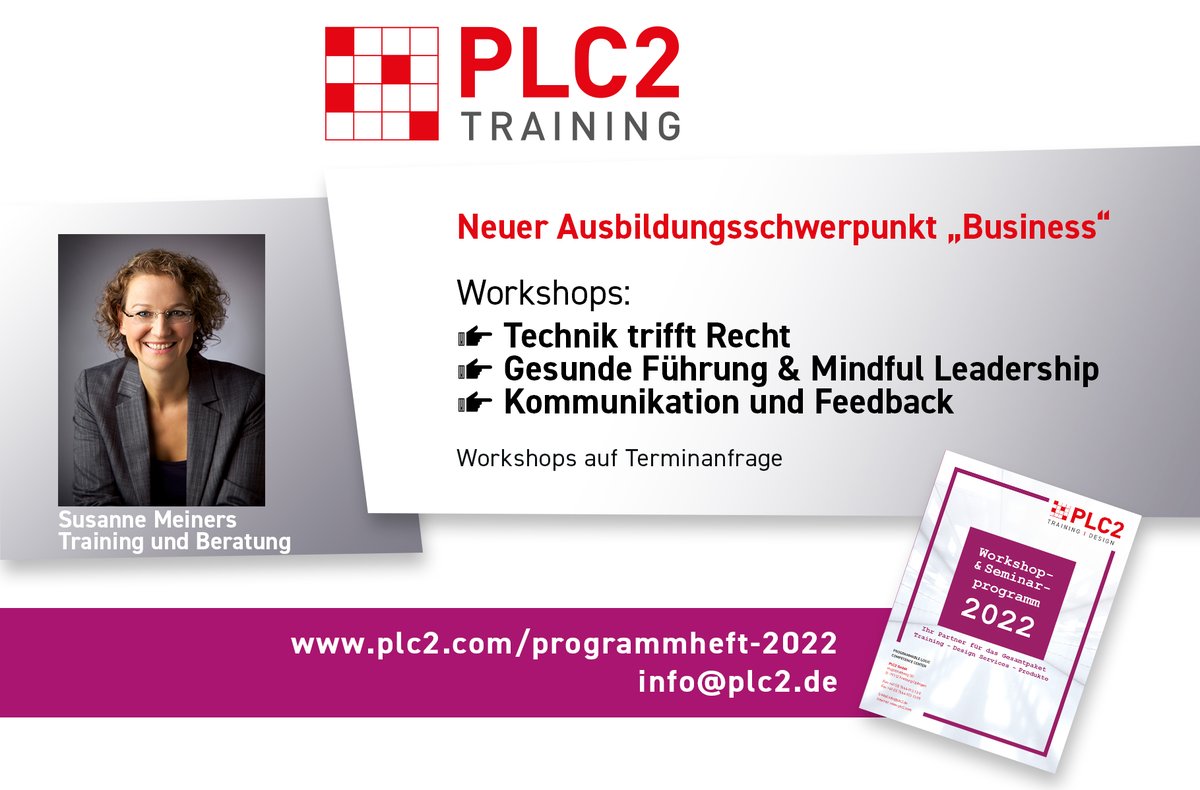 Neuer Ausbildungsschwerpunkt "Business" im neuen Workshop- &amp; Seminarprogramm 2022 von PLC2 GmbH. Download der Workshops direkt hier: lnkd.in/dxhwy6Ct

#PLC2 #leadership #changemanagement #FPGA