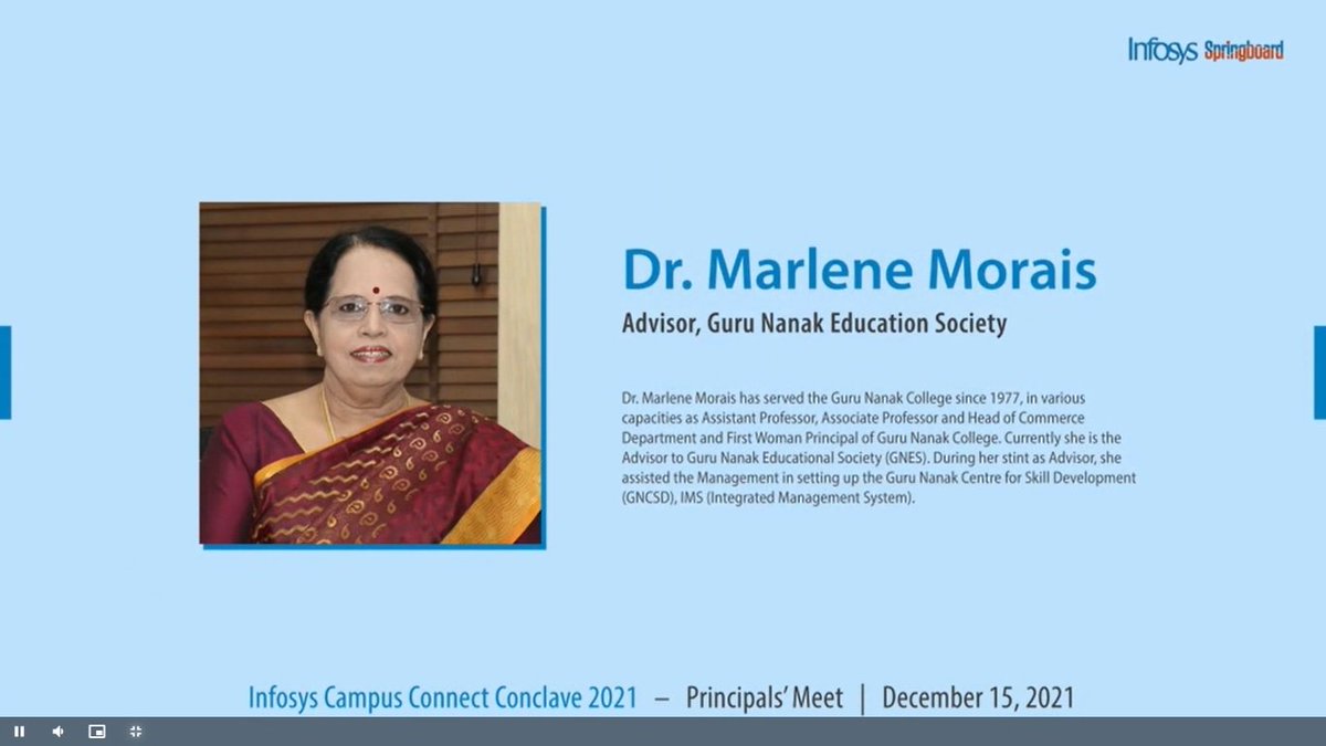 adin_tyson's tweet photo. Join us in welcoming Dr.Marlene Morais, Advisor @GNC_Chennai for sharing their experience with #InfosysSpringboard.
@Infosys @t_aarohi @padma8376
#infosysccconclave https://t.co/daQtlVXDZb