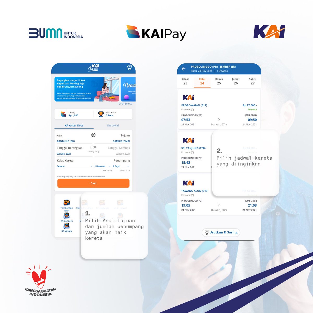 KAI121's tweet photo. Bayar Tiket KA Pakai KAIPay Bebas Biaya Tambahan
Dengan KAIPay, kalian nggak akan dibebankan bea tambahan apapun saat beli tiket di KAI Access.
KAIPay bisa digunakan utk membayar tiket KA jarak jauh maupun KA lokal.
Segera aktivasi KAIPay di KAI Access kalian.
#KAIPay
#KAI121 https://t.co/BAyIfw2LKY