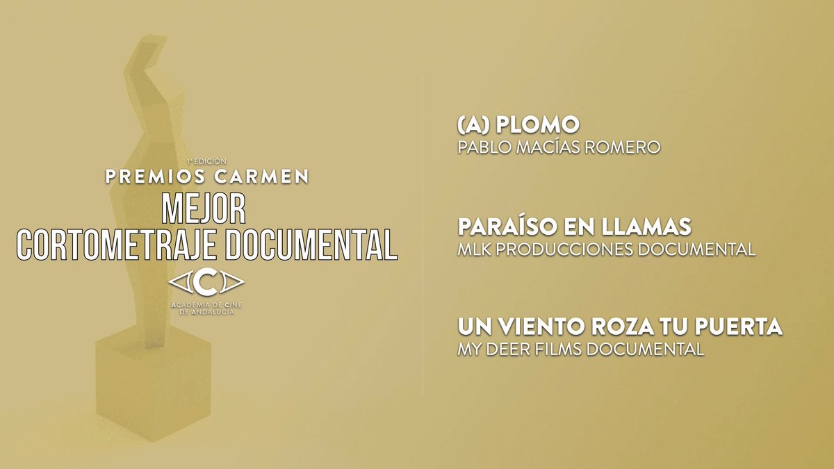 Estar nominado por partida doble, con dos documentales, uno de largo y otro de corto, es algo excepcional y en todo caso una alegría. Muy agradecido a los/as académicos/as que han votado "Paraíso en llamas" y "A este lado de la carretera" para los #premiosCarmen #MLKproducciones