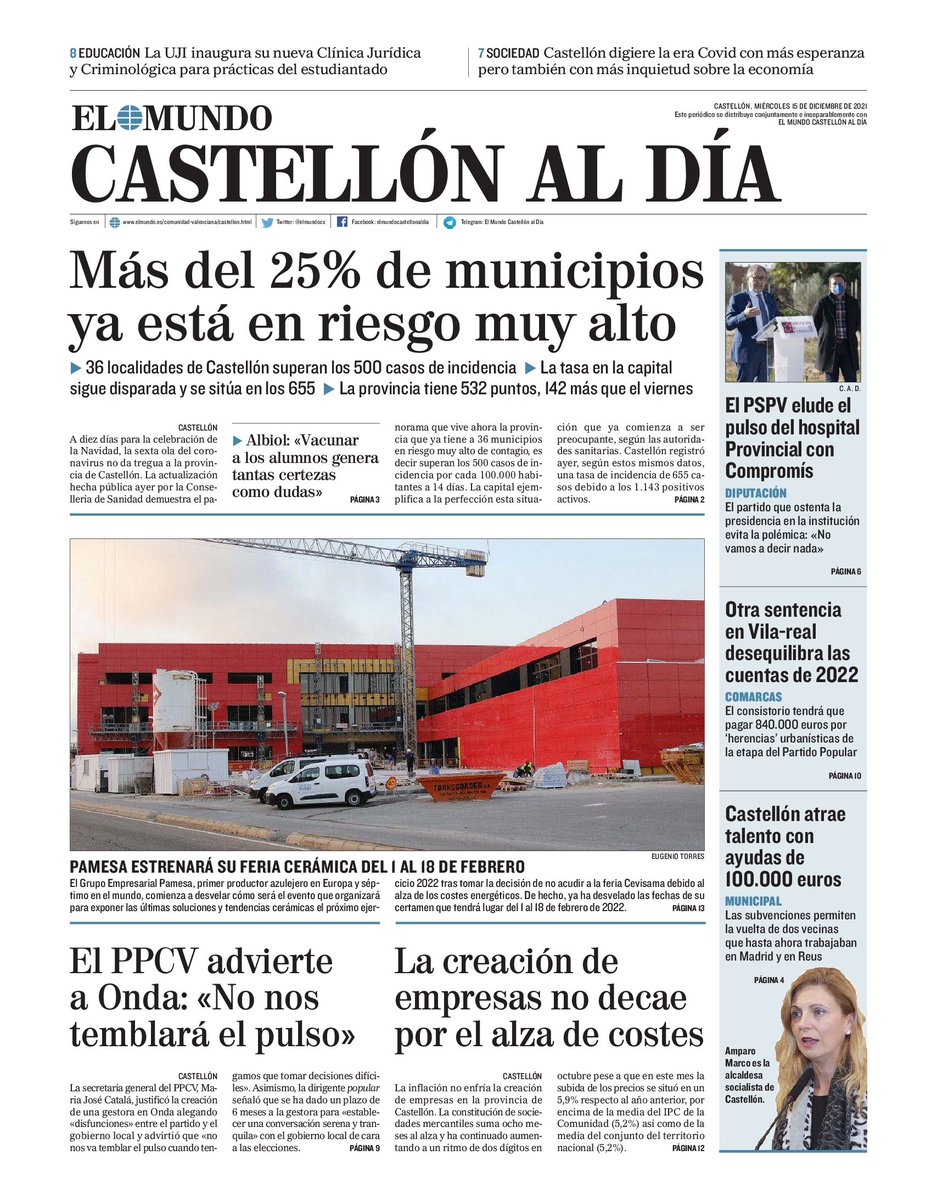 Hoy miércoles 15 en las #portadasdeCastellón, #recuperación #economía #riesgo #Covid_19 #vacunas #niños <a href="/Carmina_BF/">Carmina Ballester</a> #UE #pesca <a href="/cdcastellon/">CD Castellón</a> <a href="/VillarrealCF/">Villarreal CF</a> #Castor #gas #sucesos <a href="/AtalayaRest/">Atalaya restaurante</a> <a href="/GuiaMichelin_ES/">La Guía MICHELIN</a> <a href="/pamesaceramica/">Pamesa Ceramica</a> #talento <a href="/AjuntCastello/">Ajuntament de Castelló</a> <a href="/chpcastellon/">Hospital Provincial de Castelló</a> <a href="/UJIuniversitat/">Universitat Jaume I</a> y +