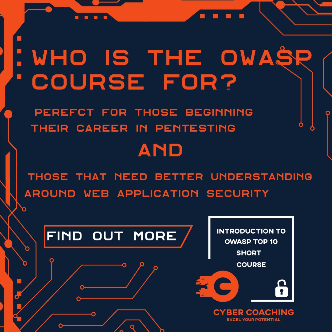 CoachingCyber's tweet photo. 🖥️OWASP Short Course - Web Application Security 🖥️
JUST £44.99 (Price includes PDF of content, video and certificate of completion)
📅 20th December 📅
 🕑 5.30-8.30pm 🕑
🔗Click the link in our bio for more info 🔗

https://t.co/k8KpGoLoUv

#cybersecurity #owasp #webapplications https://t.co/BIBEvRThmA