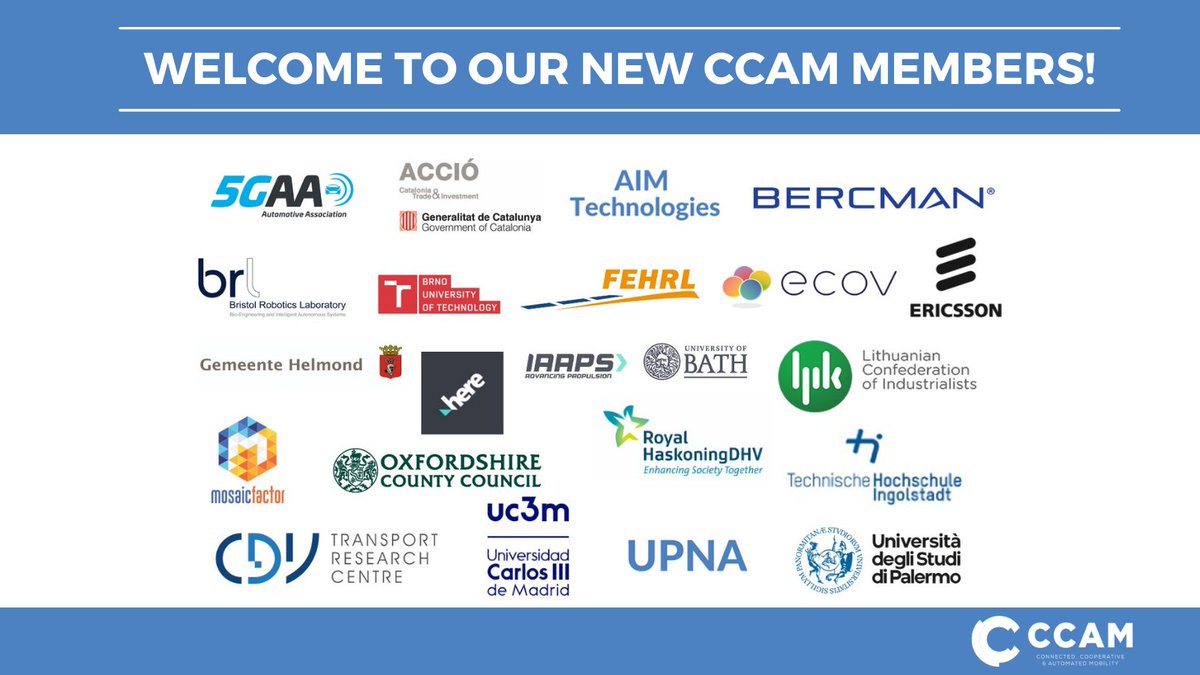 👏👏👏A warm welcome to our new members endorsed at yesterday's #CCAM General Assembly!

#EUResearchArea #EUTransportResearch
#EUPartnerships