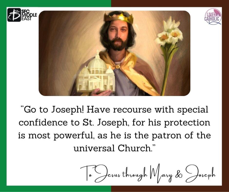 SFCMiddleEast's tweet photo. St. Joseph, Patron of the Universal Church, pray for us.

#StJosephWednesday
#IteAdIoseph https://t.co/b0exlJD1la