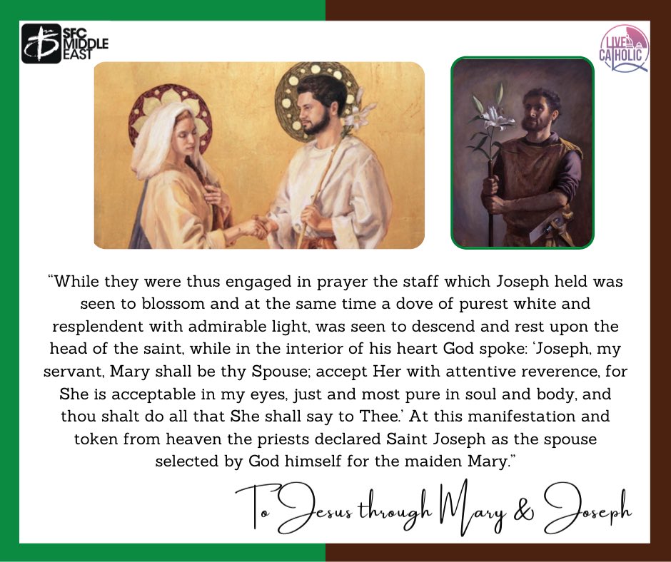 SFCMiddleEast's tweet photo. "The Staff of St. Joseph"

Aaron’s staff is a prefiguration of St. Joseph’s staff as it, too, is placed by the Ark of the Covenant; Mama Mary being the new Ark of the Covenant.

#StJosephWednesday
#IteAdIoseph https://t.co/8uXLGDIyG1