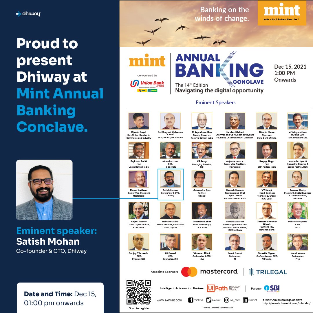 dhiwaynetworks's tweet photo. Our Co-founder and CTO of Dhiway, @smohan will be one of the eminent speakers at the @livemint Annual Banking Conclave, Mumbai at 1 pm today.
Watch here: https://t.co/zNki3pwg65
#digital #blockchainsolutions #blockchaintechnology #markstudio #dhiway https://t.co/jmJmcmqcDo