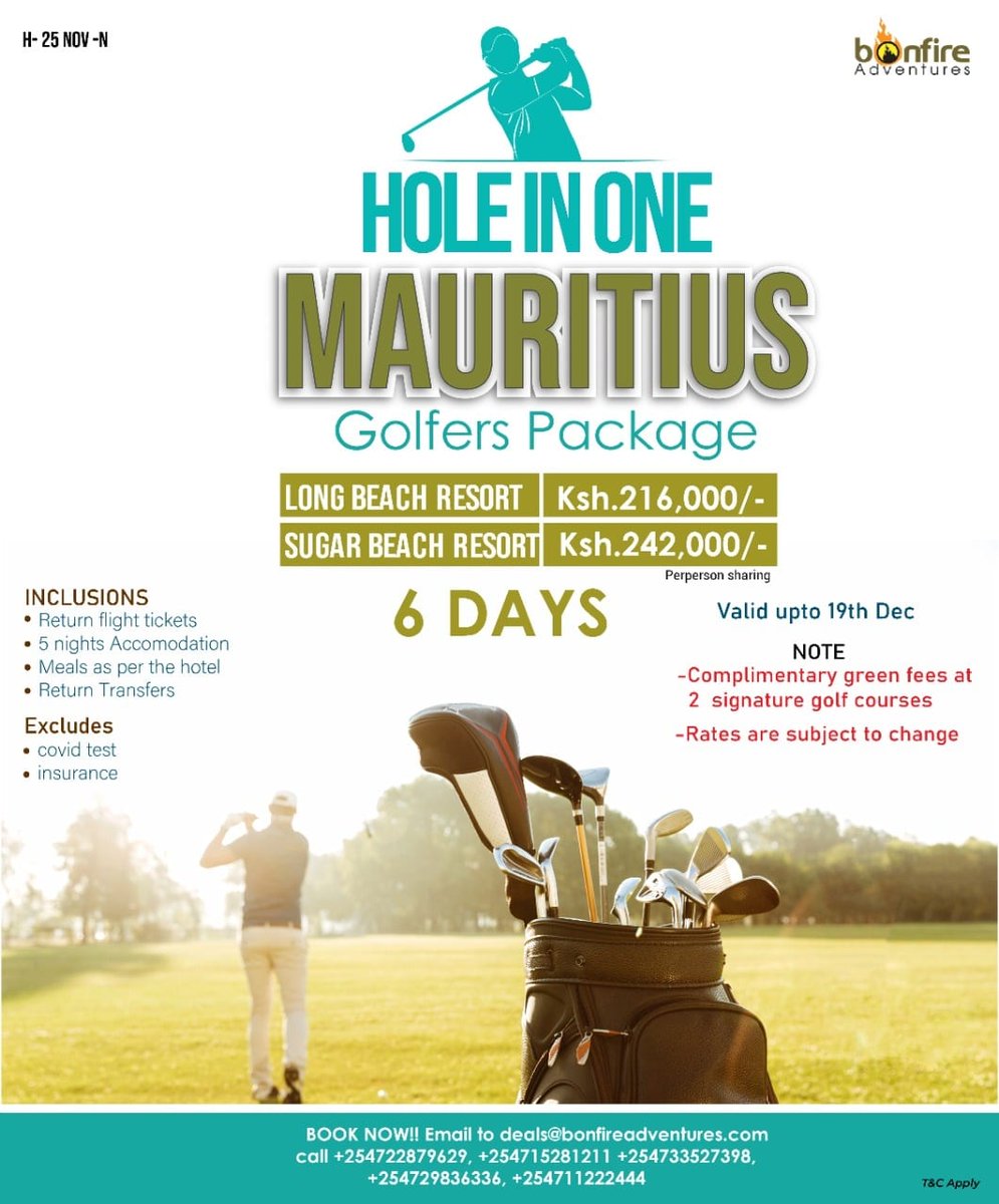 BonfireSafaris's tweet photo. The Palm Trees Are Swaying๐ด. The Sun Is Shining๐ The Golf Selfies You Post Are Making Family and Friends Painfully Jealous๐ Island Golf has a way of Soothing the Soul๐ Simply Send Us A DM or
Call: 0711222444, 0733527398
#GeorgeKinoti #MoiUniversity
#TheKabus #BonfireDeals https://t.co/8HH0Pxe5Mu