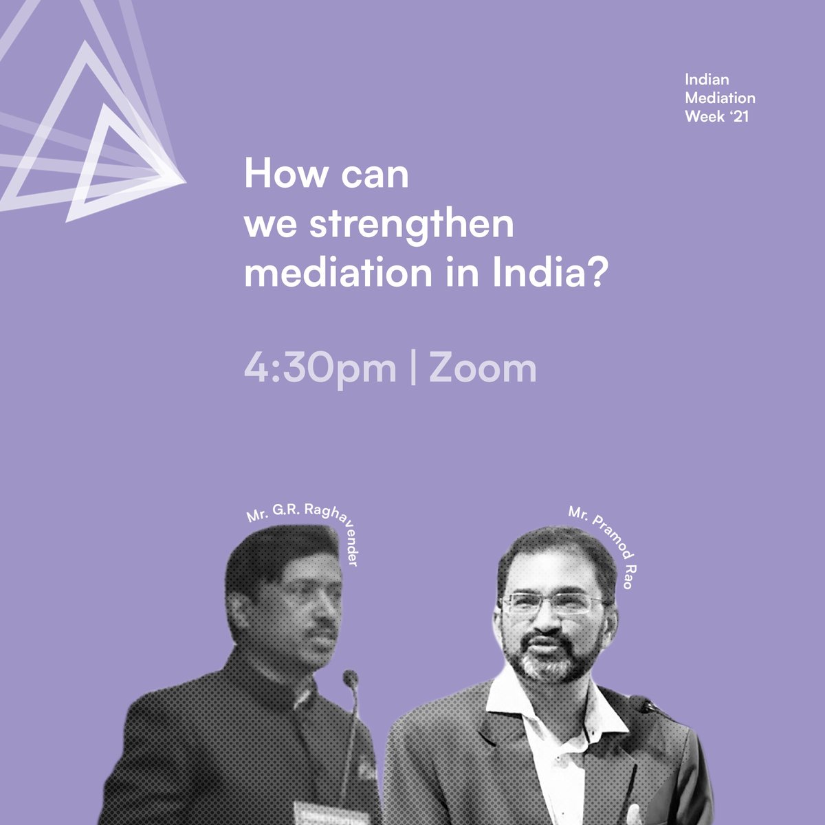 Join us for Day 3 of IMW today, featuring <a href="/Pramod_Rao_/">Pramod</a> &amp; @grraghavender. Catch them discussing the future of Mediation in India &amp; how we can strengthen the same!

See you at 4:30pm, register here us06web.zoom.us/webinar/regist…
