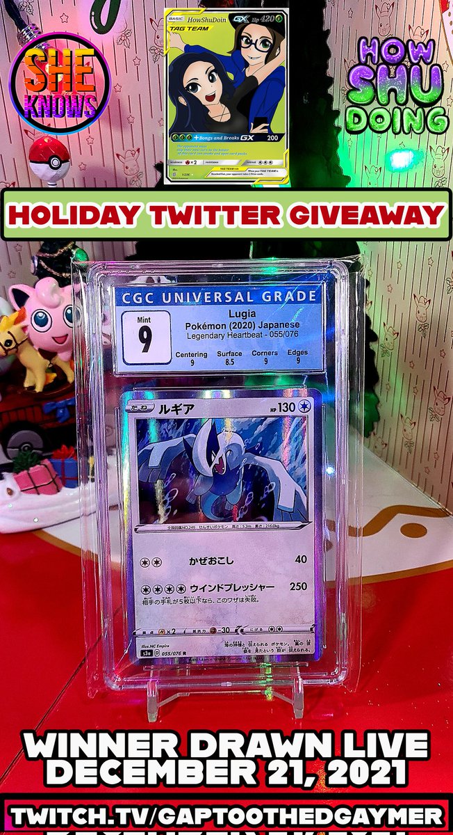☃️HOLIDAY GIVEAWAY☃️
🎄Lugia CGC 9 Slab🎄

How to get the W:
❄️Follow
❄️Like &amp; Retweet
❄️Comment your favorite Megan Thee Stallion GIF
❄️Winner selected 12/21/21 live at 6:30pm (PST) m.twitch.tv/gaptoothedgaym…

🍀May the odds be ever in your favor
#pokémon #Giveaway #twitchstreamer