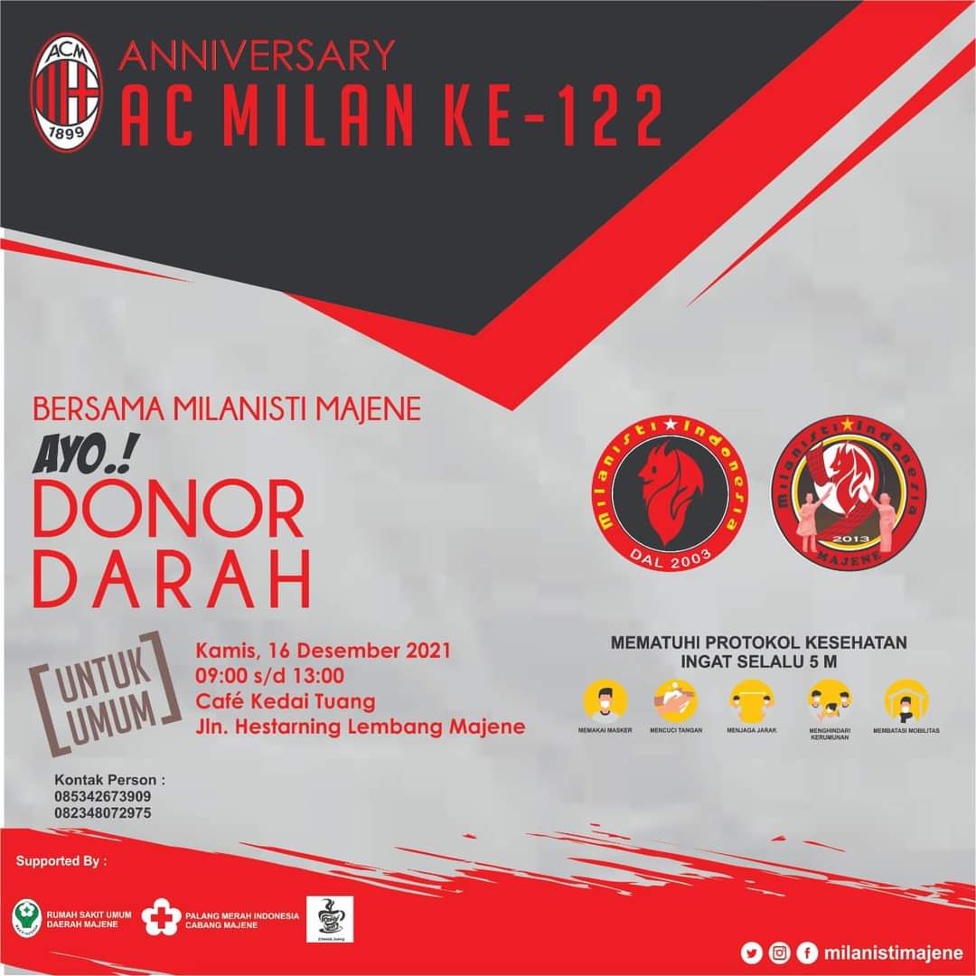 #INFO #Donordarah #KabMajene #SulBar |16 Desember 2021 | 09.00 - 13.00 | Kedai Tuang.  Jl Letjen Hertasning Baurung Lembang | <a href="/HumasResMajene/">Polres Majene</a> <a href="/satlantasmajene/">SATUAN LALU LINTAS POLRES MAJENE</a>