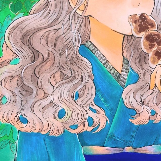 お洋服の塗りのお気に入りポイント デニム着物とグラデ帯揚げ モノトーンワンピ 犬丸ちひろ 公式lineのイラスト