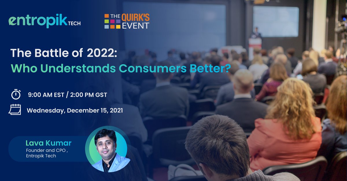 entropik_io's tweet image. ⏰ HURRY‼️
Last few hours to join Lava Kumar&apos;s upcoming #LiveSession at Quirk&apos;s Media Webinar Wednesday series. 
✅Register now👉buff.ly/3DEbRKZ to join now! @entropiktech @ProductRambler #consumerbehaviour #HumanizingExperiences #EmotionAI #ResearchInsights #QuirksEvents