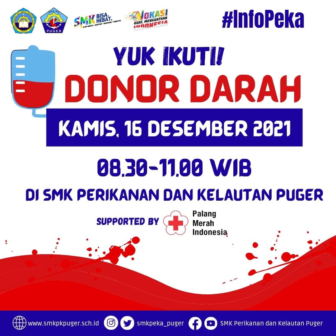 #INFO #Donordarah #KabJember #JaTim | 16 Desember 2021 | 08.30 - 11.00 | SMK Perikanan &amp;amp; Kelautan Puger.  Jl.  A Yani Kranjan II.  Puher Kulon | <a href="/smkpeka_puger/">SMK Perikanan dan Kelautan Puger</a> @polisi_jember <a href="/suaraakbar/">AKBAR FM JEMBER || IG @suaraakbar</a>