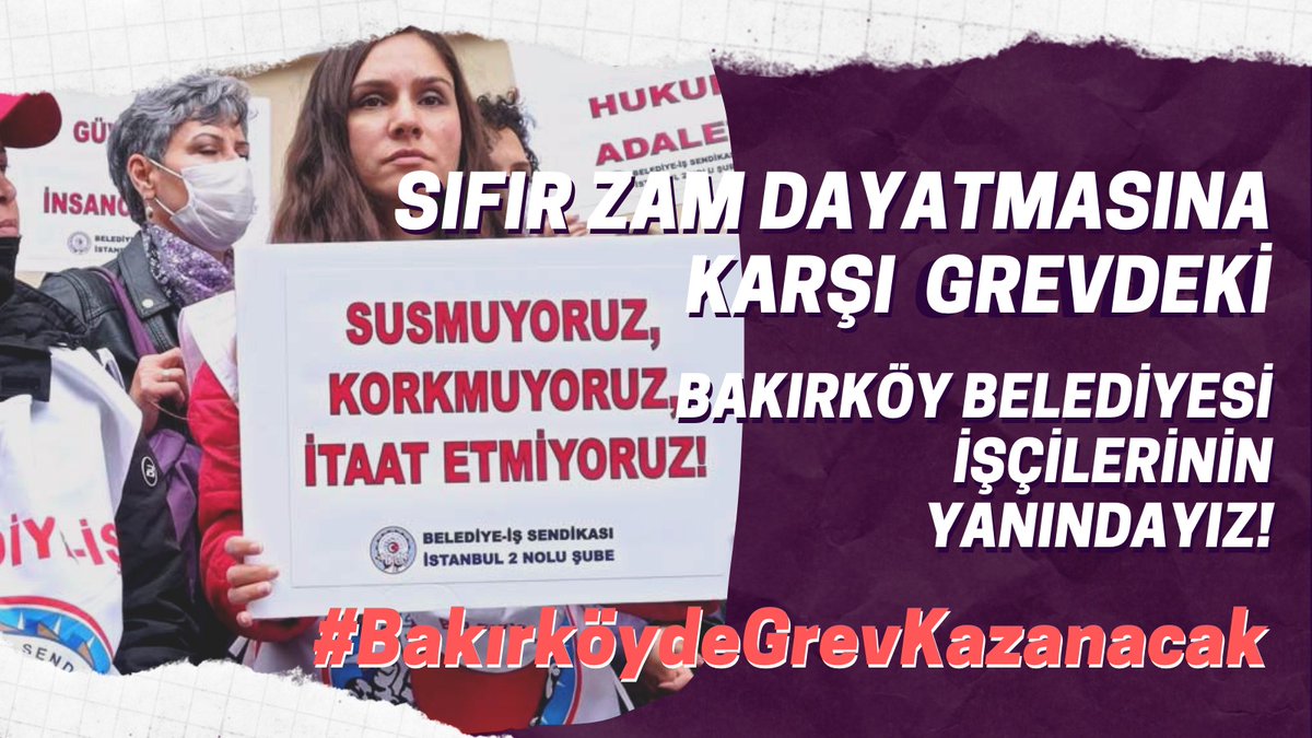 ÇHD Adana Kadın ve Toplumsal Cinsiyet Çalışmaları (@chdadanakadin) on Twitter photo #BakırköydeGrevKazanacak
Bakırköy Belediyesi işçileri grevde. İnsanca yaşama ve çalışma koşulları için mücadele eden işçilerin yanındayız. İşçiler kazanacak, mücadele kazanacak, grev kazanacak.
<a href="/ekmekvegul/">Ekmek ve Gül</a> #BakırköydeGrevKazanacak
Bakırköy Belediyesi işçileri grevde. İnsanca yaşama ve çalışma koşulları için mücadele eden işçilerin yanındayız. İşçiler kazanacak, mücadele kazanacak, grev kazanacak.
<a href="/ekmekvegul/">Ekmek ve Gül</a>