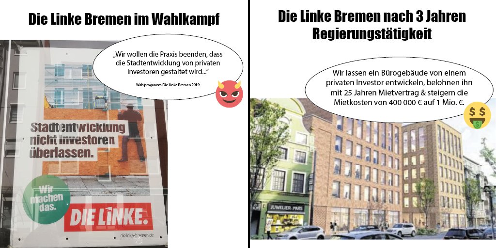 thegroeninger's tweet photo. Wasser predigen &amp; Wein saufen: @DieLinkeBremen bzw. das @sgfv_bremen hat einen 25 jährigen Mietvertrag mit einem privaten Investor abgeschlossen. Und ich frage: Wem gehört die Stadt? https://t.co/nFM30YdhyD