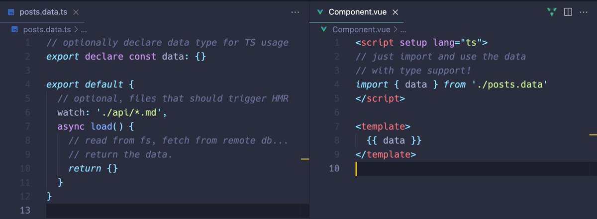 evanyou's tweet photo. Added a "static data file" feature to VitePress...
A bit like Next's `getStaticProps()`, but with full HMR support (even updates when new files matching the watch glob are added/removed). https://t.co/11brrCNPvP
